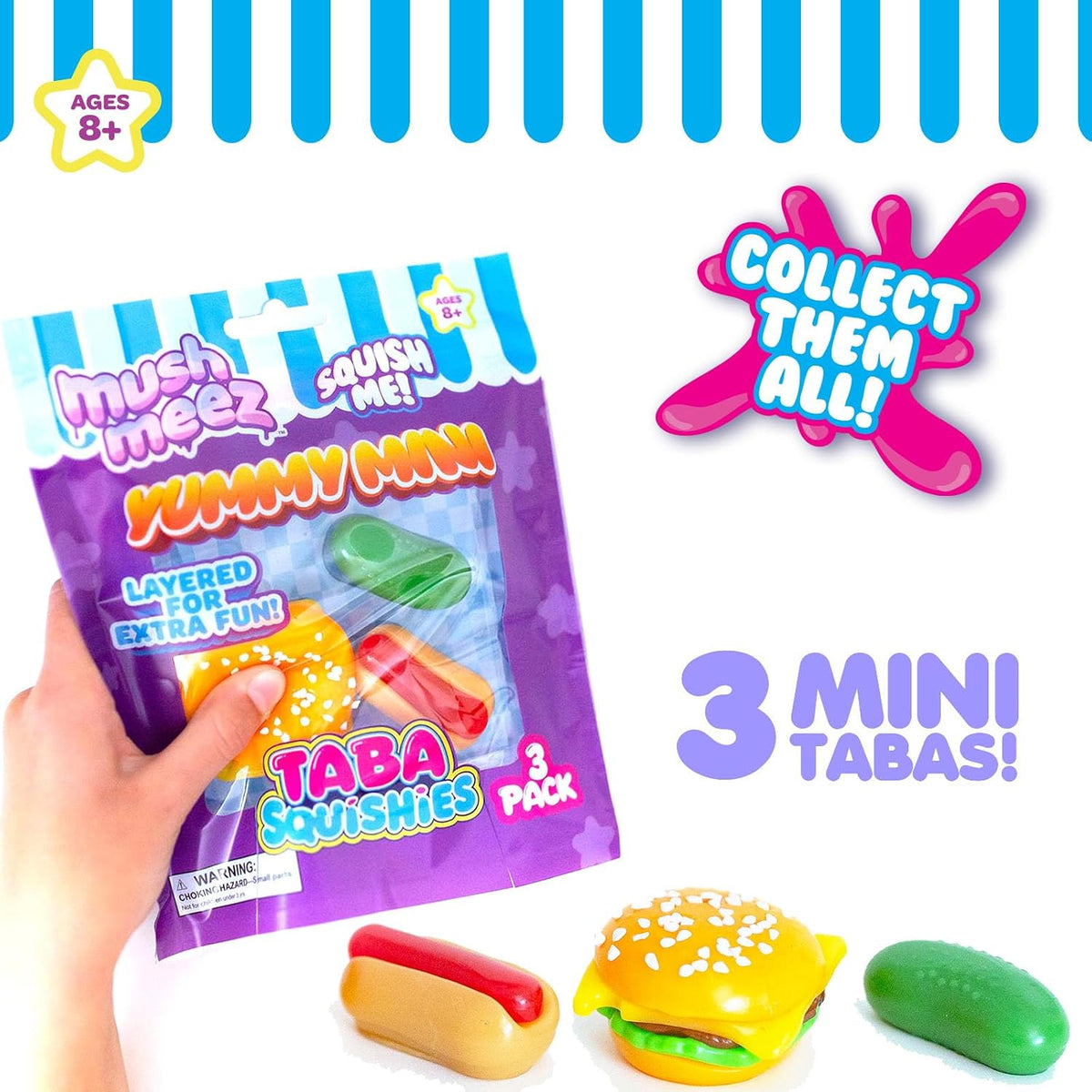 Yummy Mini Taba Squishies - Squish, Squeeze, Great for Stress Relief - Sensory / Fidget Play Food Squishy Toys for Kids and Adults, 3 Pack, 1.5"