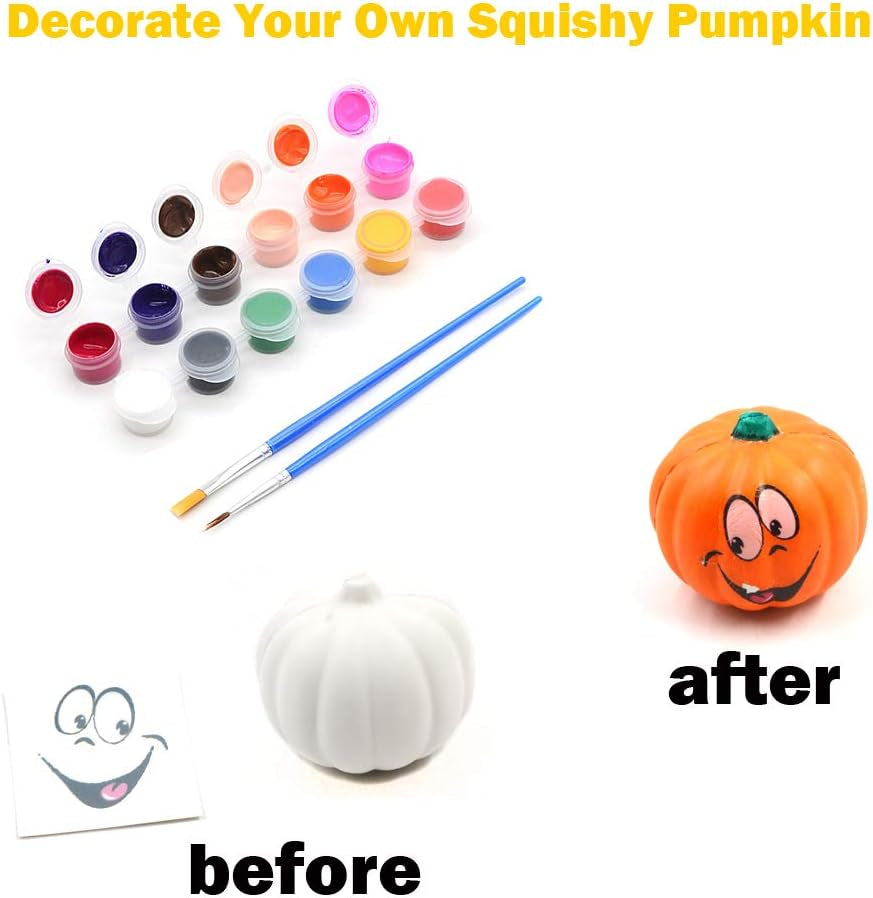 Halloween Crafts Paint Your Own Squishy Pumpkin 6 Pack Slow Rising Pumpkin with Decorating Stickers Kids Crafts for Halloween Thanksgiving Party Favors