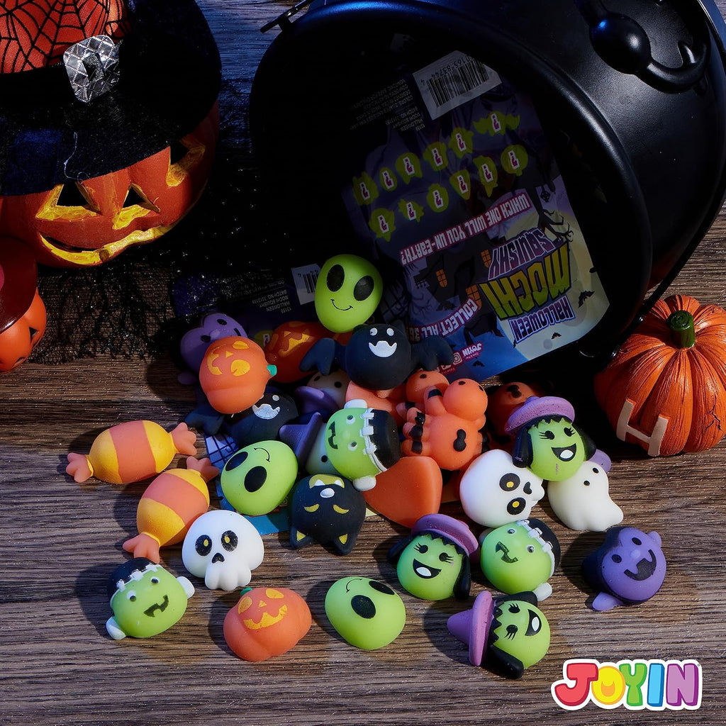 36 Pcs Halloween Mochi Squishy Toy in Blind Bags with 12 Characters for Stress Relief, Halloween Mystery Toy Surprise Bag for Kids Trick or Treating, Party Favors Supplies, Goodie Fillers
