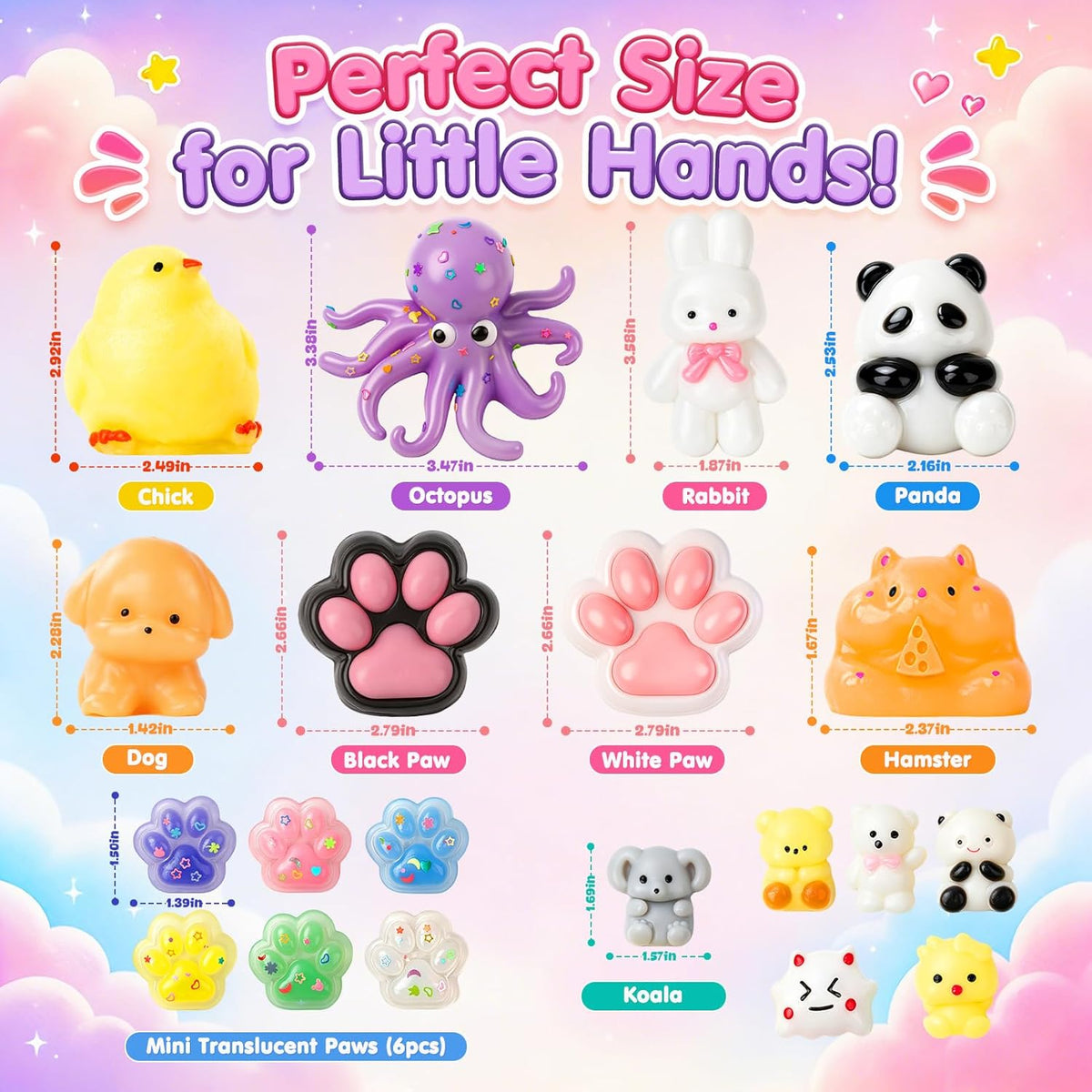 20 Pack Taba Squishy Toys,8 Large Squishies with 12 Mini Keychain Squishies,Cute Animal & Paw Stress Relief Squeeze Toys for Kids,Party Favors Goodie Bag Stuffers Birthday Gifts with Carry Bag