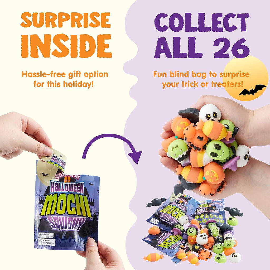 36 Pcs Halloween Mochi Squishy Toy in Blind Bags with 12 Characters for Stress Relief, Halloween Mystery Toy Surprise Bag for Kids Trick or Treating, Party Favors Supplies, Goodie Fillers