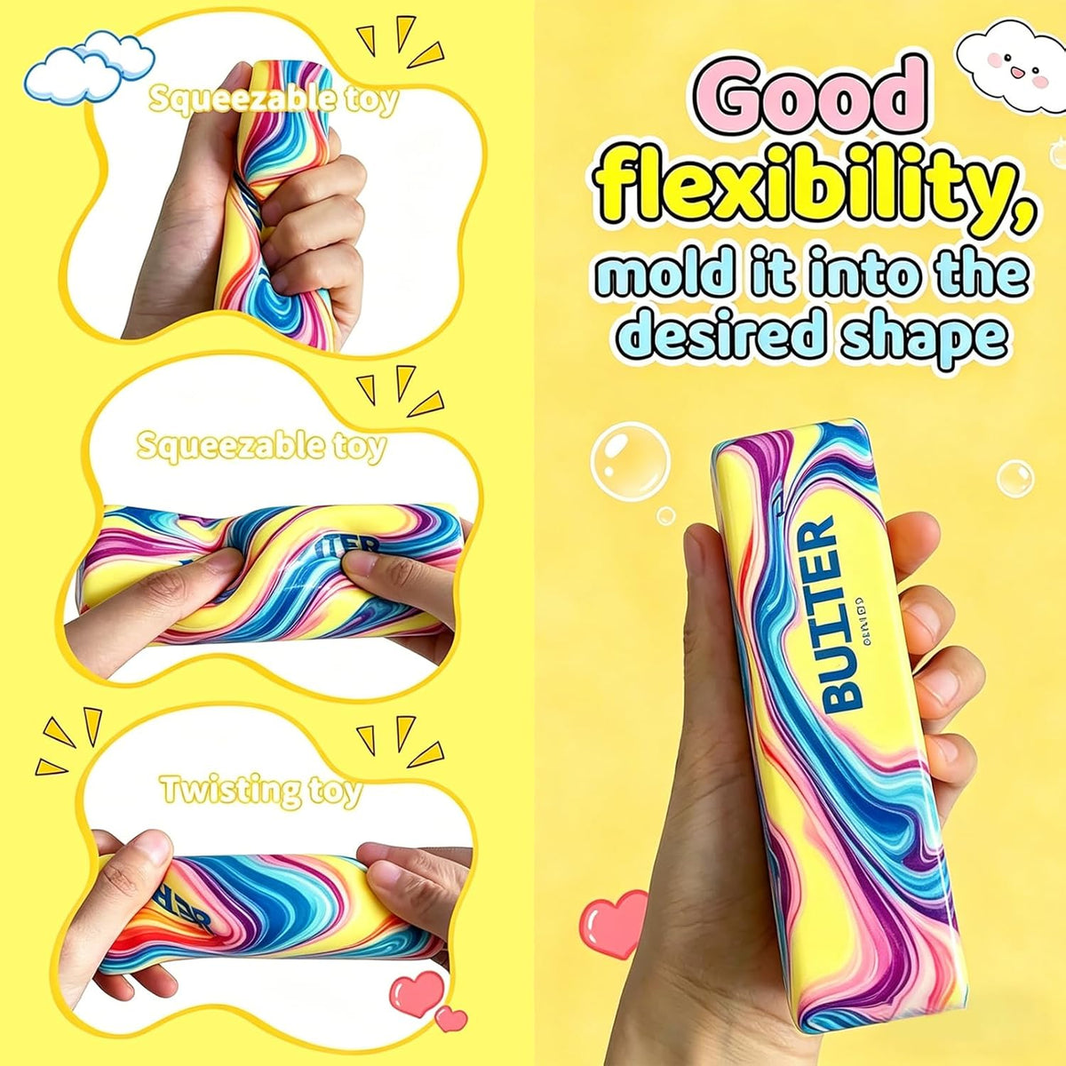 2 Packs Slow Rising Butter Squishy, Squishies Butter Squeeze Toys Pack Sensory Stress Relief Soft & Stretchy Fidget Toy for Party Favors Squishy Butter