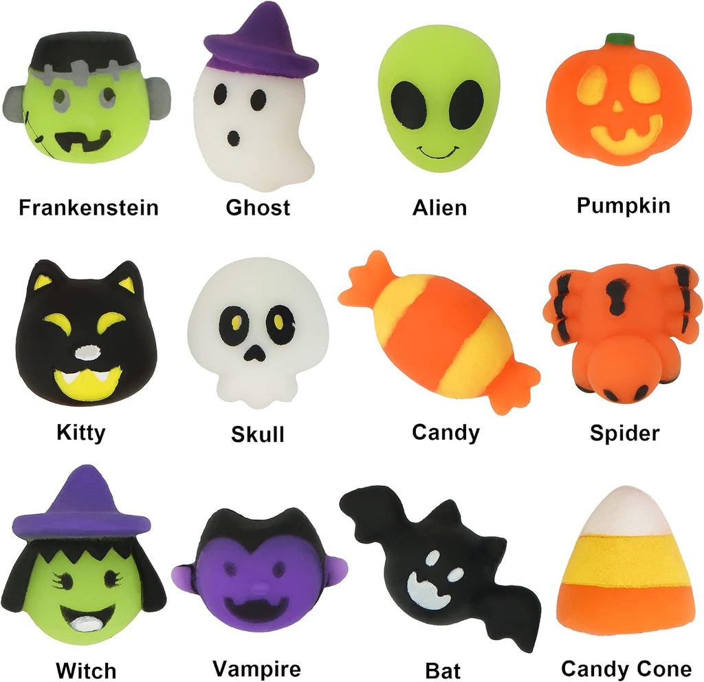 36 Pcs Halloween Mochi Squishy Toy in Blind Bags with 12 Characters for Stress Relief, Halloween Mystery Toy Surprise Bag for Kids Trick or Treating, Party Favors Supplies, Goodie Fillers