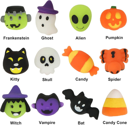 36 Pcs Halloween Mochi Squishy Toy in Blind Bags with 12 Characters for Stress Relief, Halloween Mystery Toy Surprise Bag for Kids Trick or Treating, Party Favors Supplies, Goodie Fillers