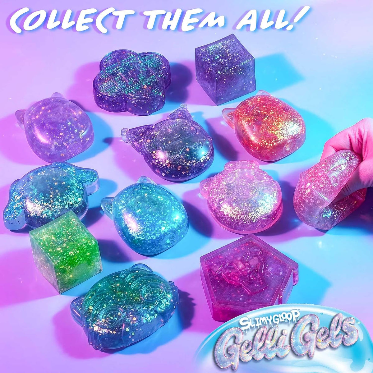 Original Squishmallows™ SLIMYGLOOP Purple Gelli Gels, Slow Rising Sensory Squeeze Toy with Glitter, Gel Filled Fidget Toys