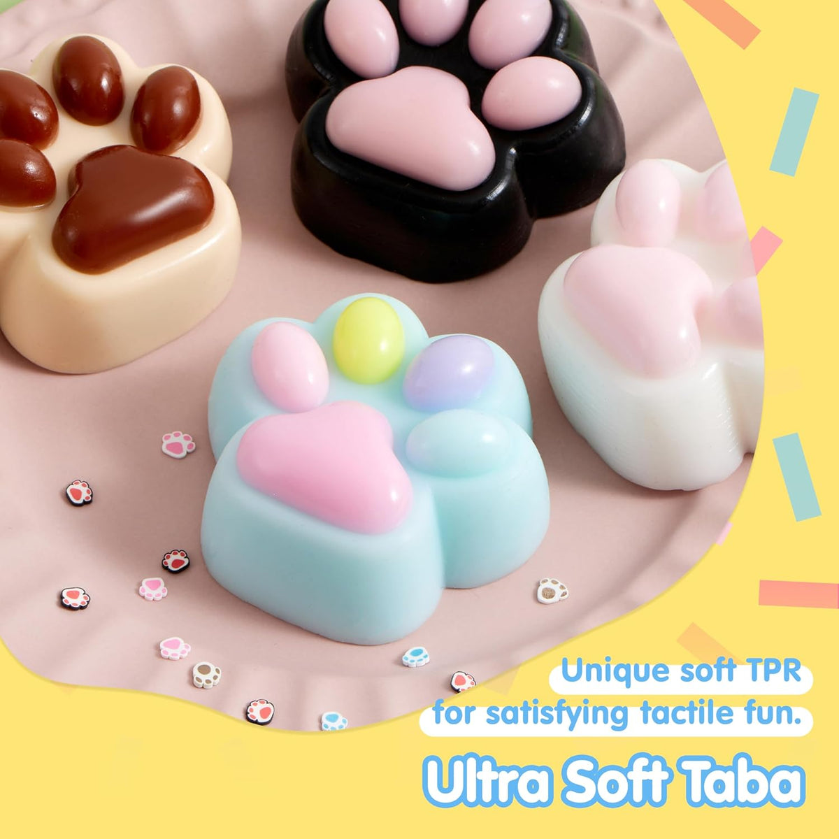 4 Pcs Taba Paw Squeeze Toys, Colorful Kawaii Mochi Fufu Squishy Toys, Cat Paw Taba Fidget Toys for Party Favors, Gifts for Adults Kids