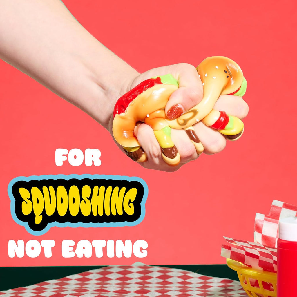 Ooey Gooey Gooey Grill Smooosh Burger Set with Toppings, Super Soft and Squishy Play Food, Fidget and Sensory Toy for Kids, Girls, Boys, Ages 3 and Up