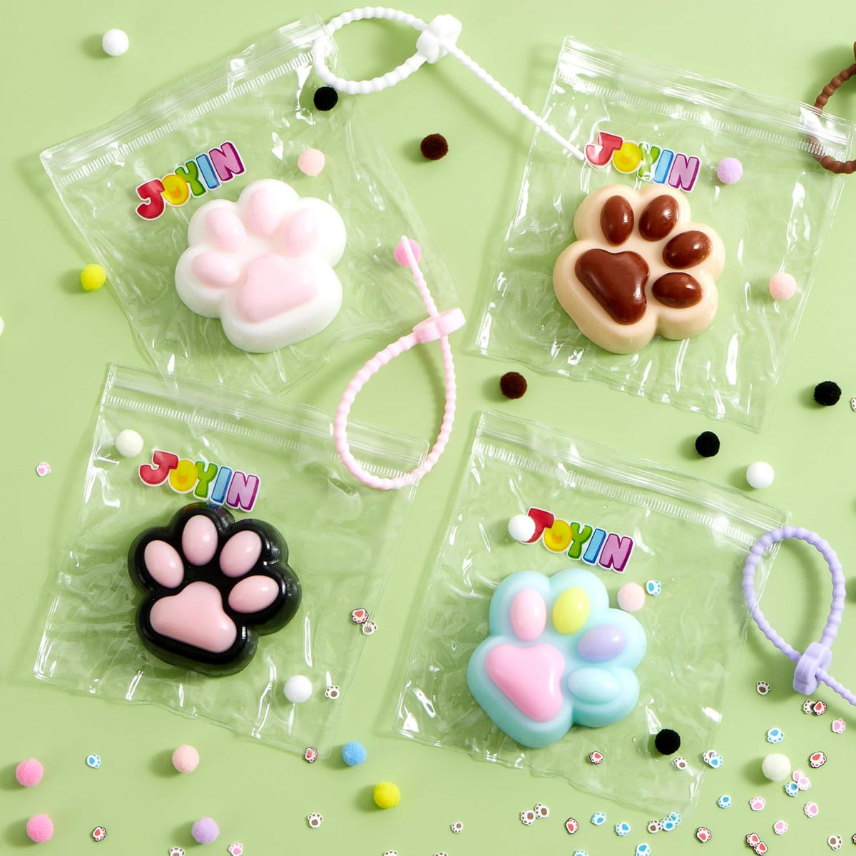 4 Pcs Taba Paw Squeeze Toys, Colorful Kawaii Mochi Fufu Squishy Toys, Cat Paw Taba Fidget Toys for Party Favors, Gifts for Adults Kids
