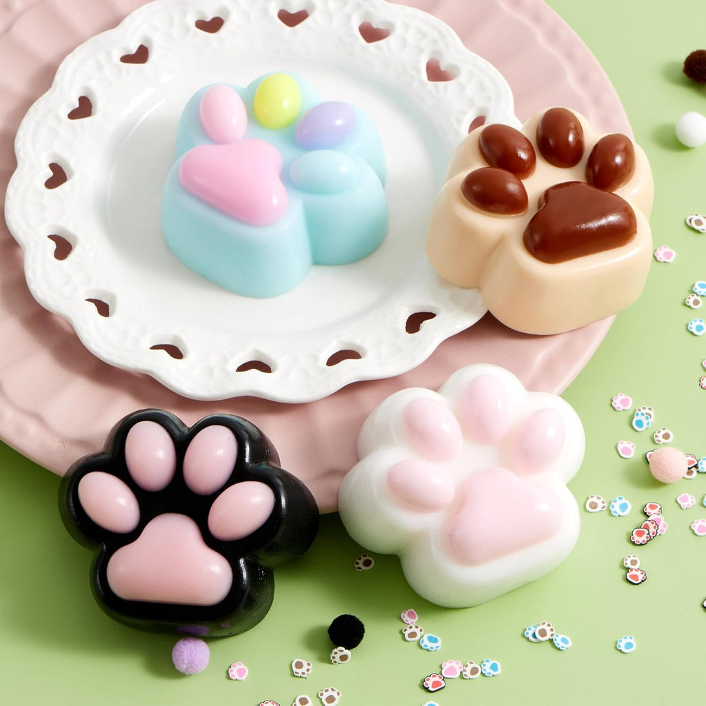 4 Pcs Taba Paw Squeeze Toys, Colorful Kawaii Mochi Fufu Squishy Toys, Cat Paw Taba Fidget Toys for Party Favors, Gifts for Adults Kids