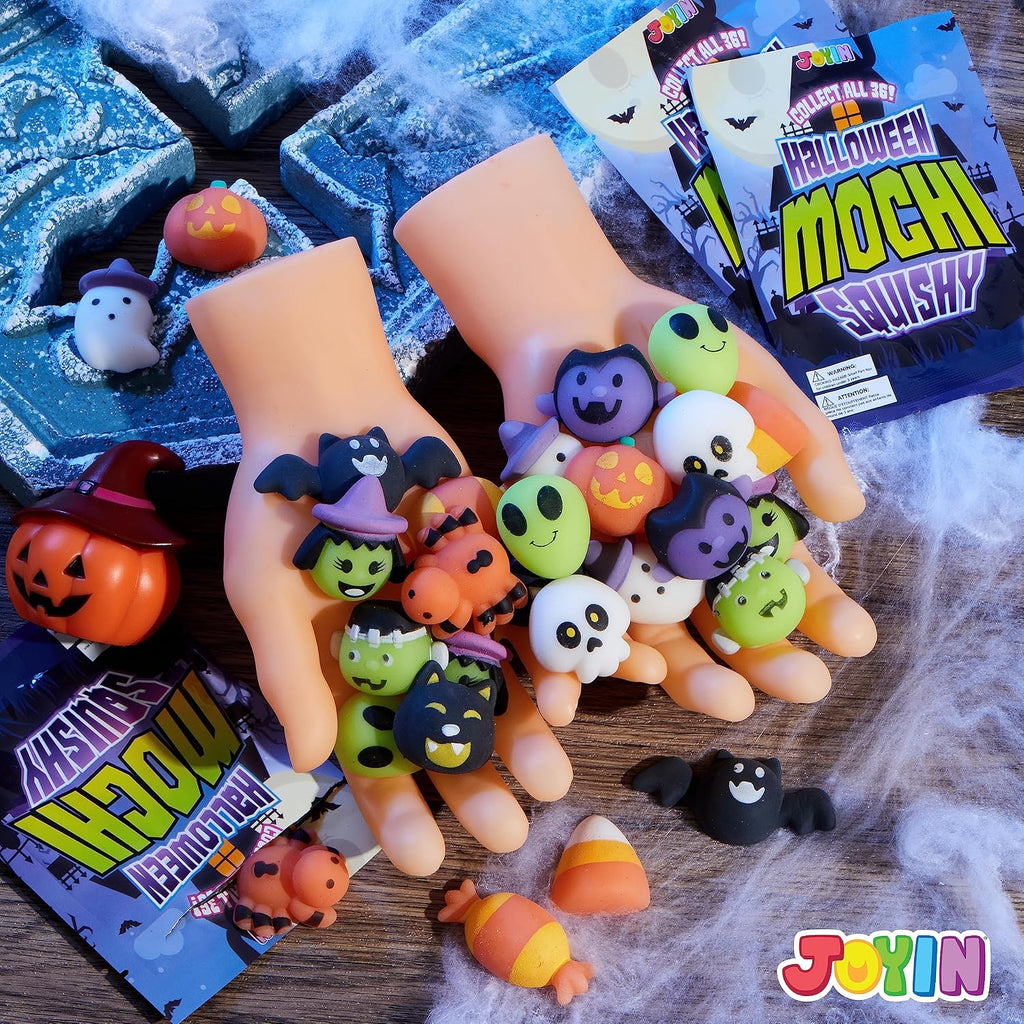 36 Pcs Halloween Mochi Squishy Toy in Blind Bags with 12 Characters for Stress Relief, Halloween Mystery Toy Surprise Bag for Kids Trick or Treating, Party Favors Supplies, Goodie Fillers
