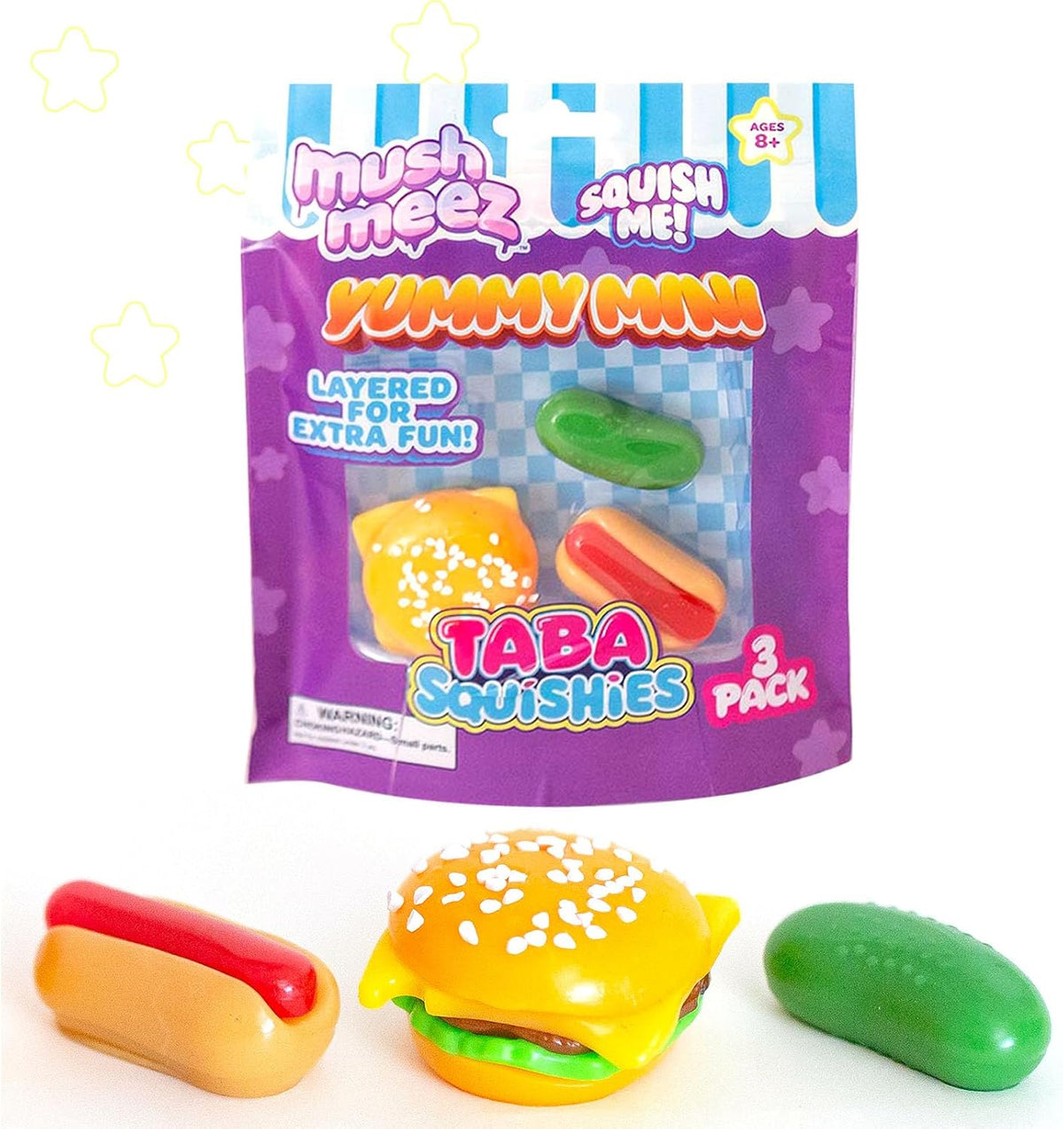 Yummy Mini Taba Squishies - Squish, Squeeze, Great for Stress Relief - Sensory / Fidget Play Food Squishy Toys for Kids and Adults, 3 Pack, 1.5"