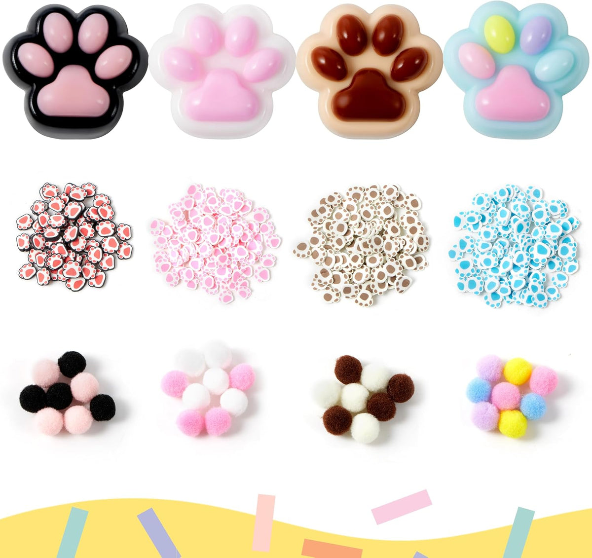 4 Pcs Taba Paw Squeeze Toys, Colorful Kawaii Mochi Fufu Squishy Toys, Cat Paw Taba Fidget Toys for Party Favors, Gifts for Adults Kids