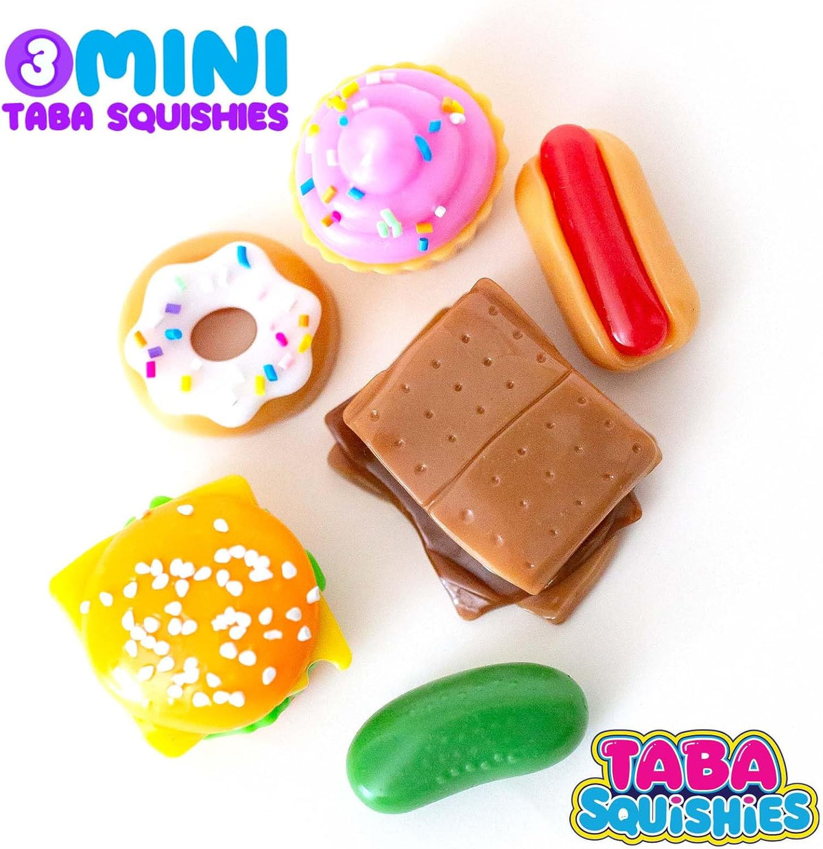 Yummy Mini Taba Squishies - Squish, Squeeze, Great for Stress Relief - Sensory / Fidget Play Food Squishy Toys for Kids and Adults, 3 Pack, 1.5"