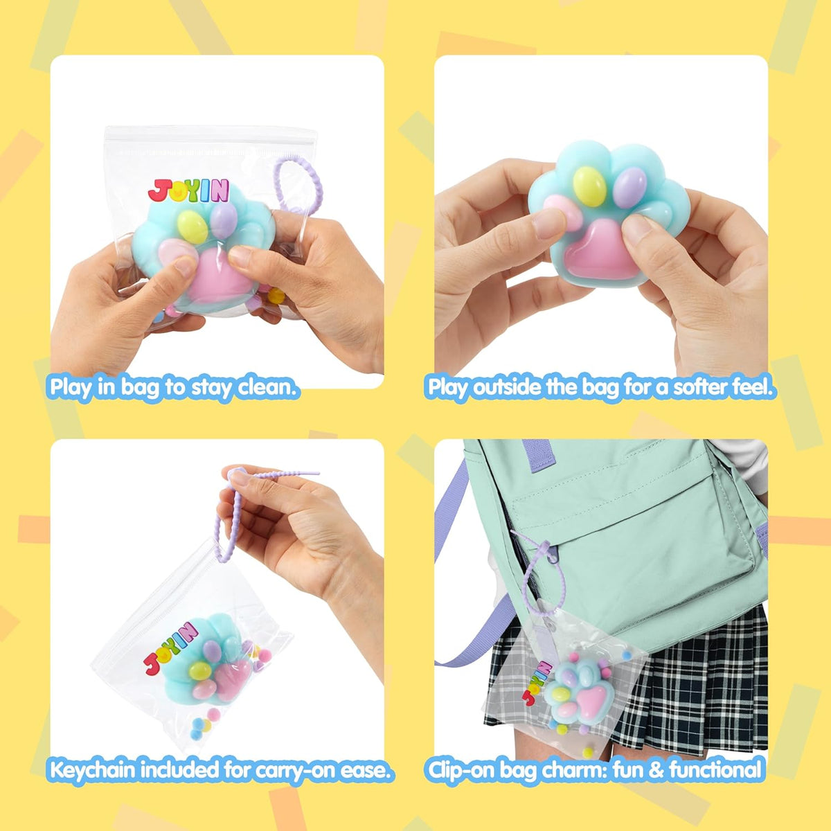 4 Pcs Taba Paw Squeeze Toys, Colorful Kawaii Mochi Fufu Squishy Toys, Cat Paw Taba Fidget Toys for Party Favors, Gifts for Adults Kids